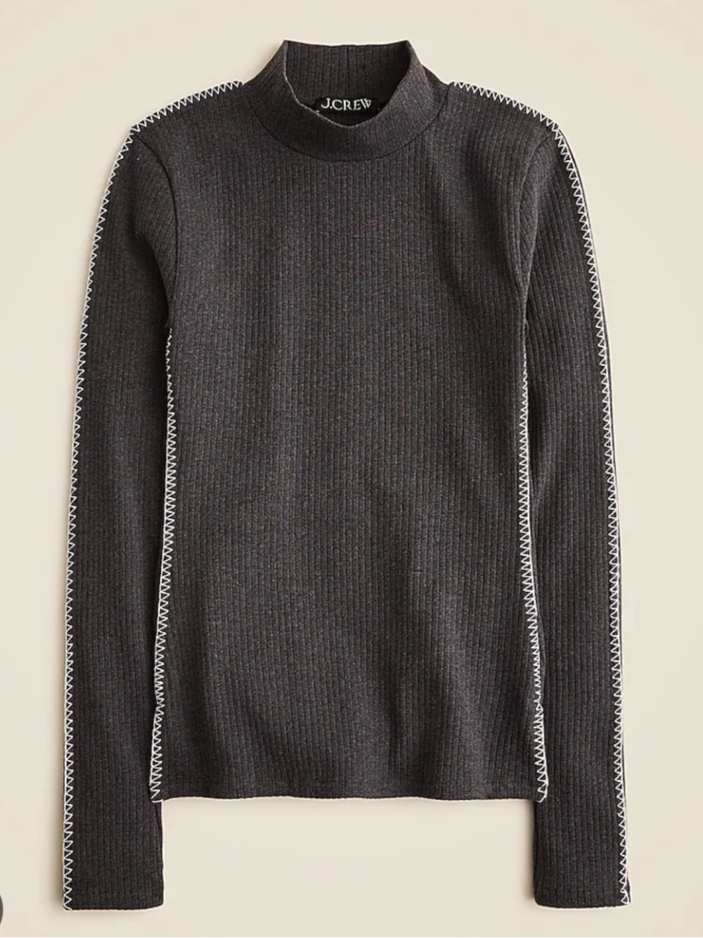 NWT J. Crew Charcoal Ribbed Turtleneck Cotton Sweater w Contrast Stitch CF279